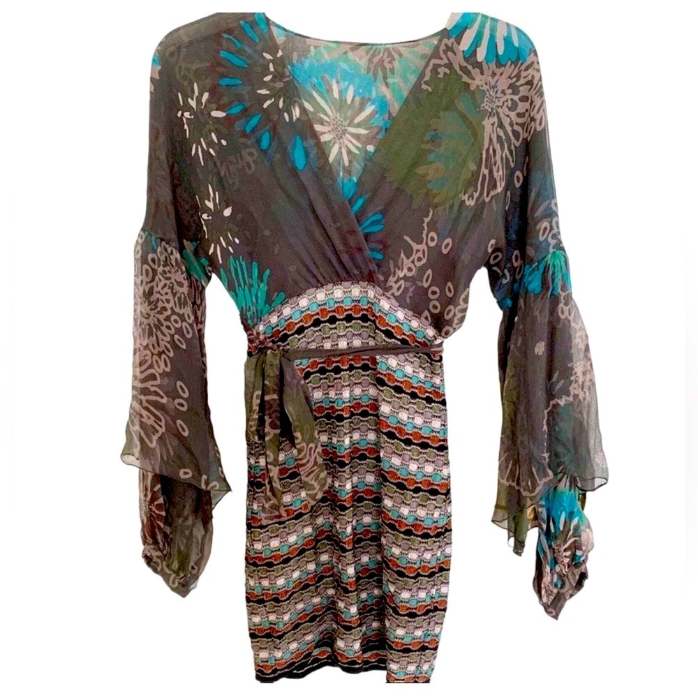2006 Missoni Metallic Mix Media Silk Dress w Wide leg Sleeves - Picture 6 of 14